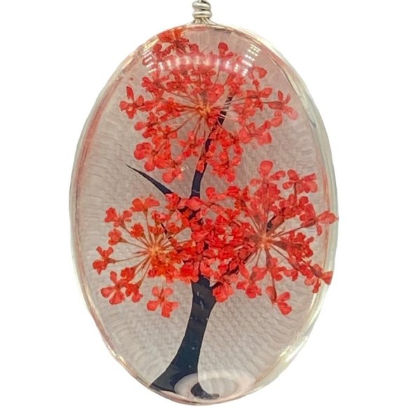 Handmade Jewelry - Red Dried Flowers Resin Necklace